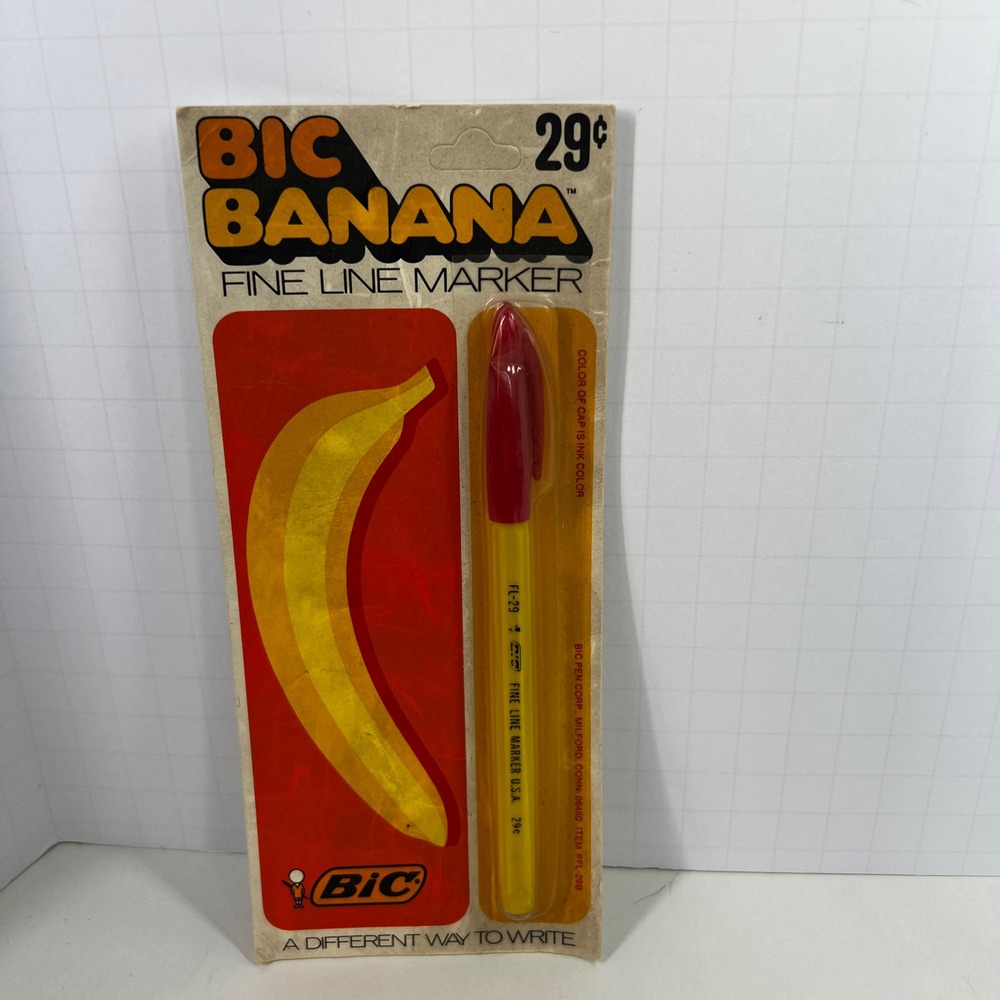 Vintage Bic Banana Fine Line Marker Red Ink FL-29 1970s New Old Stock Sealed